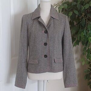 GAP Black & White Herringbone Tweed Wool Blend Blazer w/Pink Accents Size Medium